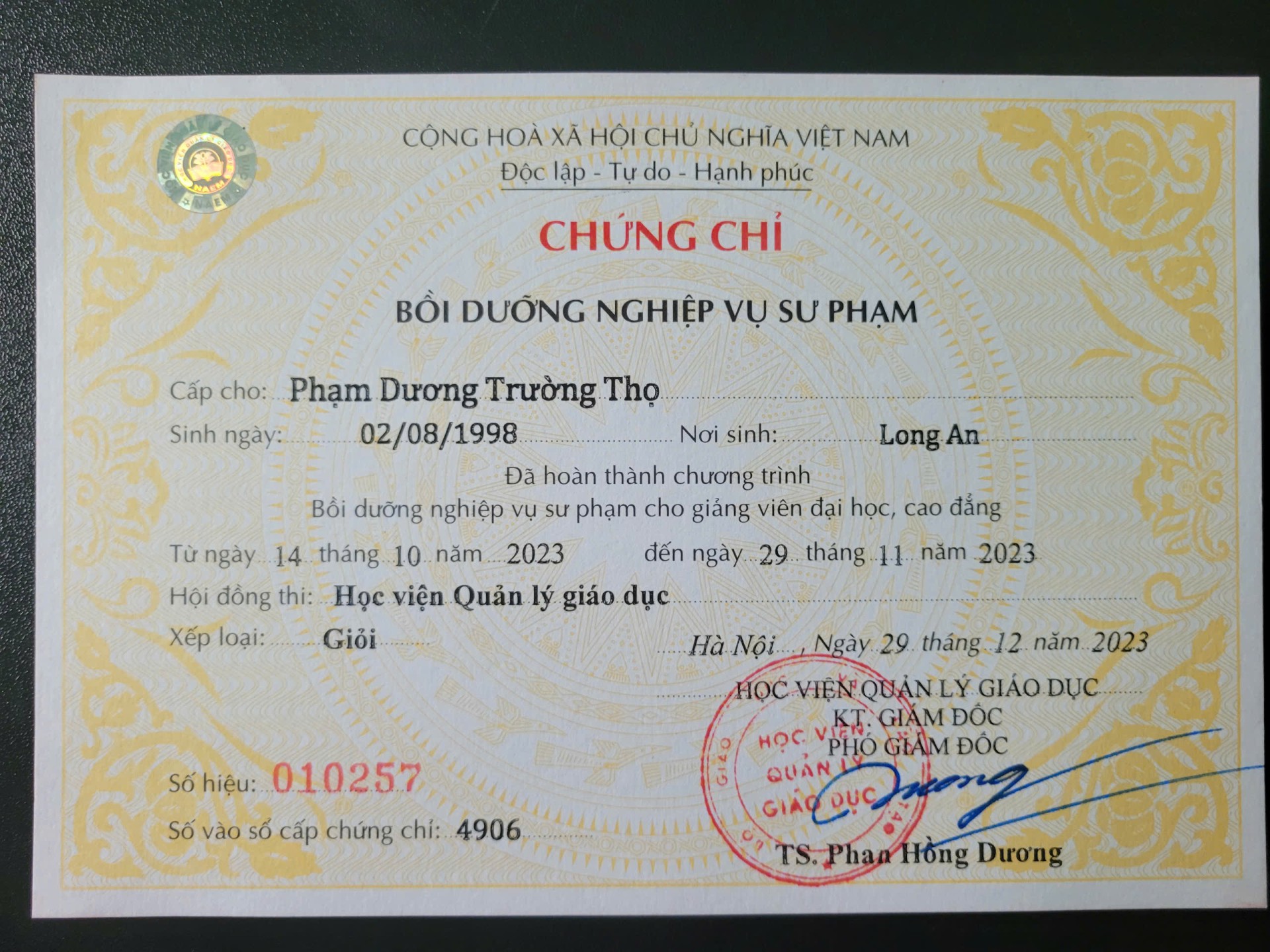 Chứng chỉ sư phạm